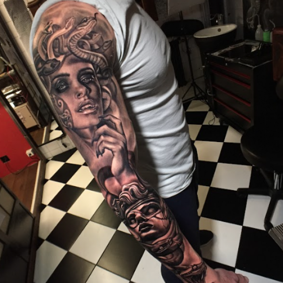 Full blac and grey tattoo project in zurich